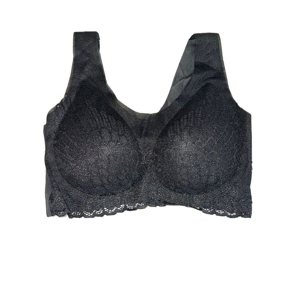 Black Lace wide back thick strap low support bralette A Cup (2 pack) sz medium